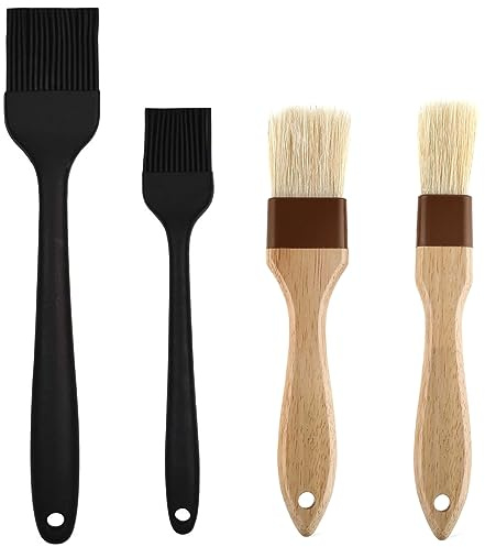 4 Pack Pastry Brush-Basting Brush Pastry Brushes for Baking, Silicone Basting Brush, Basting Oil Brush with Boar Bristles and Beech Hardwood Handles for Kitchen, Grilling and Spreading Oil, BBQ Sauce
