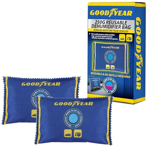 Goodyear 2 Pack 250G Car Dehumidifier – High Capacity Moisture Absorber for Cars, RVs and Boats|Compact, Reusable, Easy to Maintain|Helps reduce dampness, odors in-car condensation & windows misted