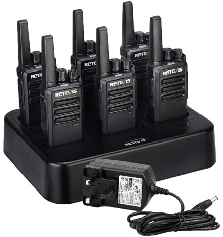 Retevis RT668 Walkie Talkie, PMR446 Professional Walkie Talkies for Adults, with 6 Way Charger, VOX, 16 Channels CTCSS/DCS, Robust 2 way radio for School, Restaurant, Security (Black, 6Pcs)