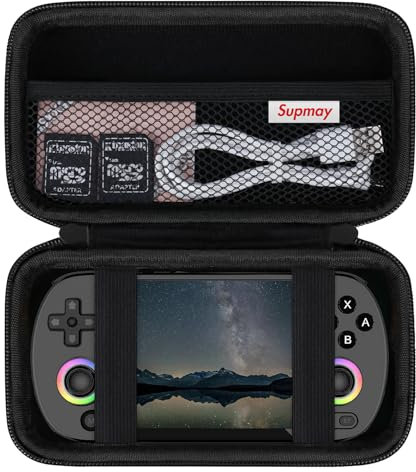 Supmay Hard Carrying Case for RG40XX H Retro Handheld Game Console, Retro Game Travel Storage Holder with Mesh Bag for SD Card, USB Charging Cable, User Manual, Black