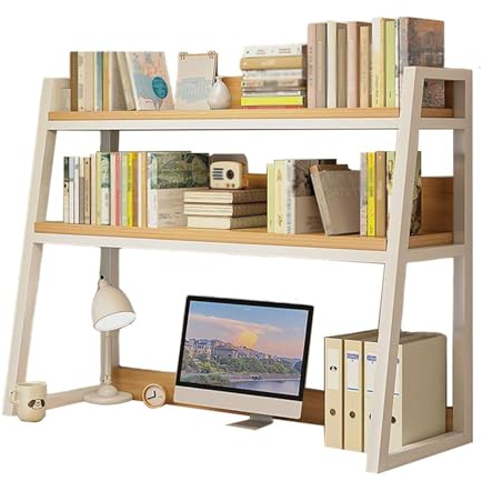 Vintage-Schreibtischständer aus Metall und Holz, freistehender Desktop-Bücherregal-Organizer, Mehrzweck-Tischaufbewahrungs-Präsentationsständer, 2-stufiges Desktop-Regal für Wohnheim