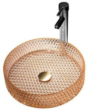 Lavabo Rond en Verre Lavabo de Salle de Bain, Blanc Brillant, Sans Trop-plein, Vasque Simple Plus Support De Lavabo, Dimensions 405 X 405 X 10 mm (Orange)