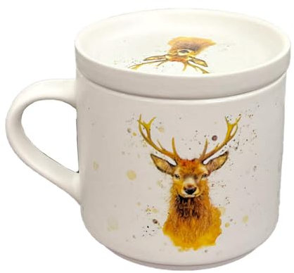 Puckator Set Tazza Grande in Porcellana e Sottobicchiere/Coperchio 2 in 1 - Cervo - Designed by Jan Pashley