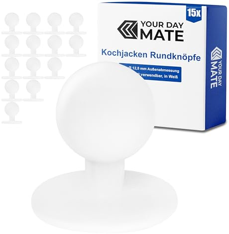 Botones redondos para chaquetas de cocinero, 15 piezas, en blanco, 19 x Ø 12,5 mm exterior, botones de cocinero uniforme, botón de bola chaqueta de cocinero, botones de cocinero chaqueta de cocinero