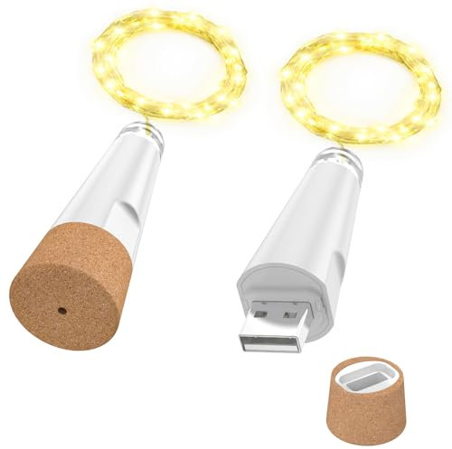 OUSMIN Luci della stringa, luci della bottiglia di vino ricaricabili USB con sughero, versione 2024 USB Fairy Light per il partito di Natale