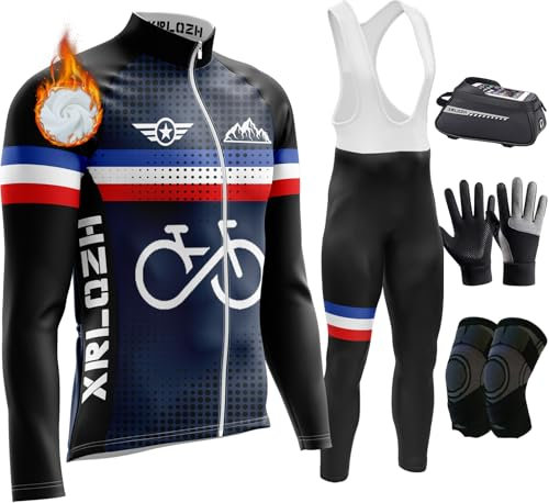 Abbigliamento Completo Ciclismo Uomo Tuta Bici Da Corsa Invernale Maglia MTB Manica Lunga Tuta Da Bicicletta Termico Vello Giacca E Pantaloni Salopette (TYP-10,XL)