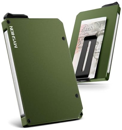 MYSHION Metall Kartenetui Herren mit Geldklammer, Minimalist Pop-Up Slim Wallet, RFID Schutz, Karten Portemonnaie mit Aufhängeloch, Aluminium Card Holder für 6–8 Karten - Grün
