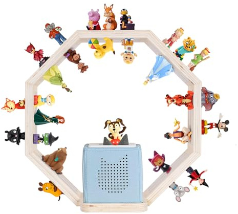 Todeco Tonie Regal, Magnetregal für Toniebox & Tonies, Kleines Achteck | Kompatibel mit Toniebox-Ladestation, verstärkte Magnetleisten, Wand- & Tischregal, inkl. Wandmontageset, für Kinderzimmer