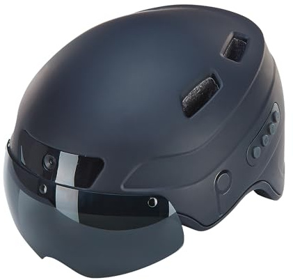 Prophete Smart Fahrradhelm mit Visier – mit HD-Kamera, Bluetooth Lautsprecher, Blinklicht per Fernbedienung, leicht & sicher, für Erwachsene & Jugendliche, Schwarz, Größe M/L
