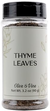 Olive & Vine Thyme Leaves, Earthy & Aromatic, Seasoning for Roasted Meats, Soups, and Mediterranean Dishes, Rich Tradition, Authentic Taste, For Global Recipes (3.2 Ounce)