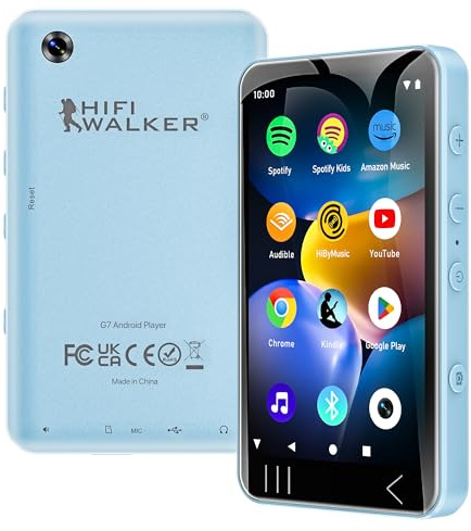 G7 MP3 Player with Camera and Speaker, 4 Inch Touchscreen Android 13 MP3 Player, Bluetooth WiFi Music Player with Spotify, Pandora, 2000mAh, Expandable Storage up to 128GB - Blue