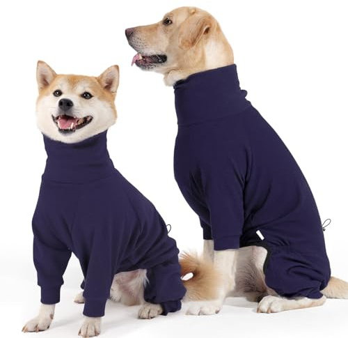 Hjyokuso Hundemantel Winter, Warmer Fleece Hundepullover mit Beinen, Weiche Vierbeinige Hundejacke für Kleine & Mittelgroße Hunde, Hundebademantel Fleece Hunde Pyjama Bekleidung Blau S
