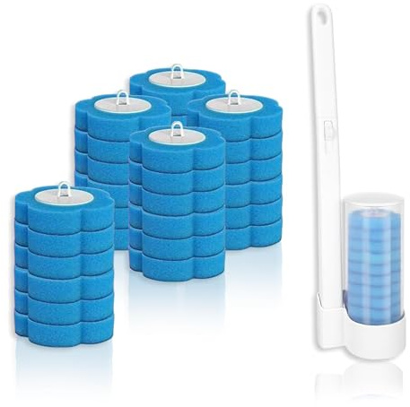 36 Pcs Toilet Brush Replacement Head with Handle, Disposable Toilet Brush, Disposable Toilets Cleaning System, Wall-mounted Holder Cleaner Set for Home Bathroom Kitchen