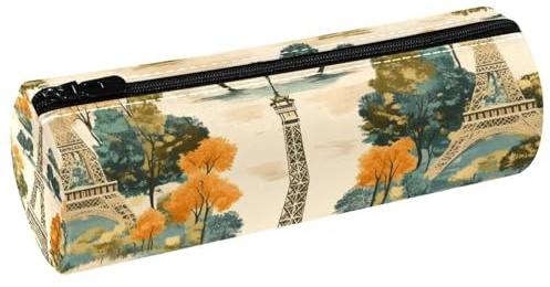 VAPOKF Trousse à crayons en cuir motif Tour Eiffel - Motif arbres d'automne - Pour ranger des stylos, des pièces de monnaie, des cosmétiques, des cosmétiques, des articles de papeterie, l'école, le