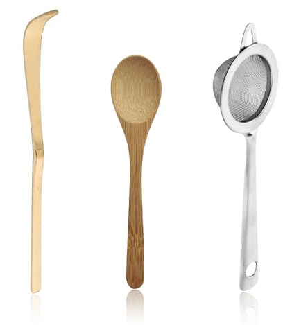 ARYIMYDP 1 Juego Te Matcha Kit, que Incluye Cuchara para Matcha, Colador y Cucharilla, Imprescindible para Preparar té Matcha