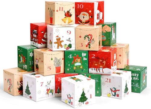 Kesote 2025 Advent Calendar Boxes, 24 Pcs Empty Advent Calendar Gift Boxes, DIY Advent Calendar Countdown Boxes for Making and Filling-4 Colors