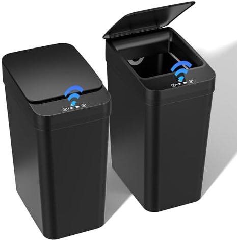 Dreamhigh® Set di 2 bidoni della spazzatura elettrici con sensore, 12 l, coperchio automatico, bidoni smart con 3 modalità di apertura, silenziosi, impermeabili, per cucina, bagno, ufficio, soggiorno