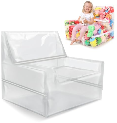 TYYIHUA 25-inch Clear Bean Bag Chair Cover (No Filler) for Stuffed Animal Storage, 3 Hidden Zippers Toy Organizer, Waterproof Plush Storage Toys DIY, Transparent Material