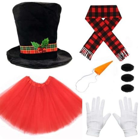 Aurgiarme Schneemann-Kostüm für Weihnachten, Winter, Frosty Hut mit Tutus-Rock, Karottennasenschal, Handschuhe, Pompons, Bälle