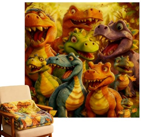 Woalopted Manta De Franela con Dinosaurios Sonrientes Y Lindos | Impresión HD - Mantas de Franela Decorativas para Sofá de 150x130 cm | para Cama Sofá Rincón De Lectura Habitación Infantil Dormitorio