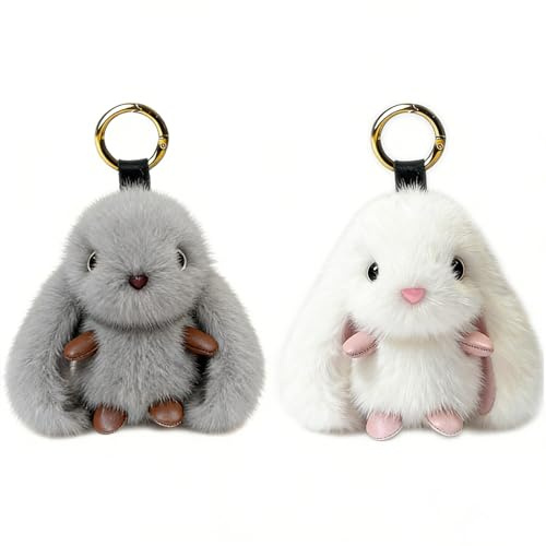CHUANFU 2 Stycken Plysch Kanin Nyckelring, Plysch Kanin Nyckelring Accessoarer, Söta Djur Charm, Plysch Nyckelring, Nyckelring för Damer för Ryggsäckar, Bilar, 8 cm x 10 cm