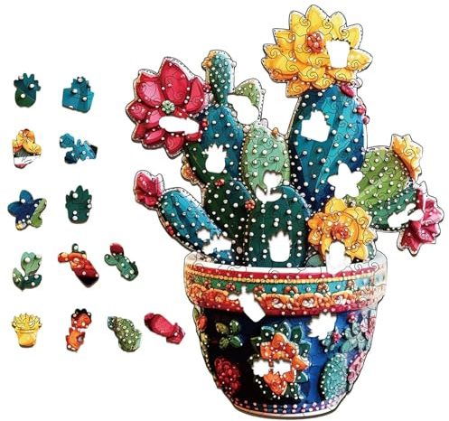 Puzzle en Bois à Thème Cactus - Jeu Drôle Coloré pour La Famille Casse-tête | d'art Casse-tête de Cactus | الللللللللاللل
