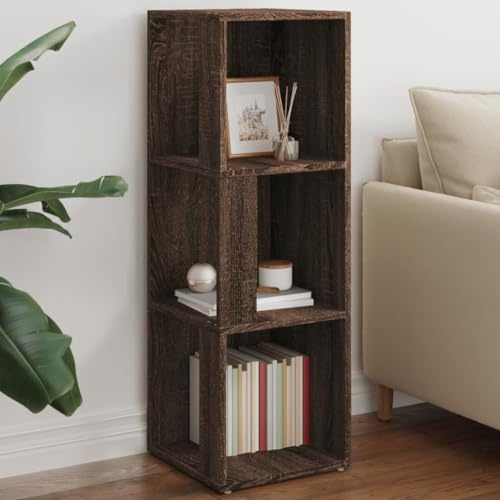 Yisssmeng Corner Shelf in Rustic Brown Oak 33x33x100 cm Wood Composite 3-Tier Tall Storage Tower for Living Room Corridor and Bedroom