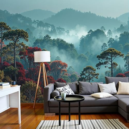 Papel Pintado 3D Escenas de otoño Con Bosque de otoño 250x175cm Fotomurales Seda, Fuera De La Ventana Papel Tapiz Grande Murales Fotográfico Moderno Decoración de Paredes
