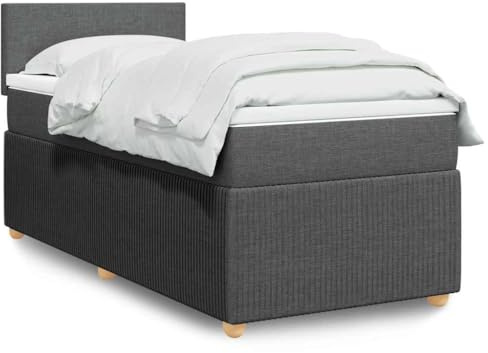 FWIKDUN Cama con somier con colchón, color gris oscuro, 90 x 190 cm, incluye iluminación LED y conector USB, así como colchón de muelles ensacados y colchón de muelles ensacados