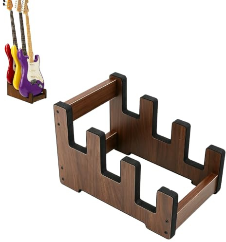 Support de guitare en bois pour plusieurs guitares, support rembourré pour 3 guitares électriques/basses, design robuste pour la maison, le studio, la scène (33 x 22 x 22 cm)