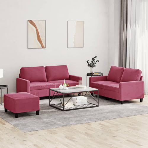 Basinlix 3-TLG. Soffset med kudde vinröd sammet, hörnsoffa med förvaringsutrymme, bekväm stoppad möbel för vardagsrum, gästrum eller kontor, inklusive ryggstöd och armstöd