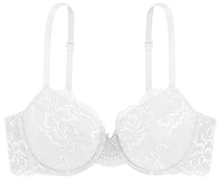 Dorina Spitze Lace BH, 3/4-Schale Demi Damen Comfort leicht gepolsterter Bügel-BH, Lianne D17163A, Weiß ,90B