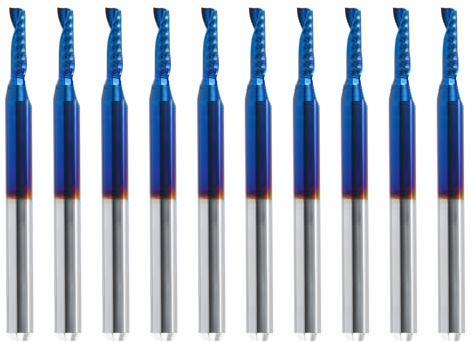 HQMaster 10 Pack O Flute CNC Router Bits, 1/8” Shank Spiral Upcut Single Flute End Mill Set Milling Cutter 2mm Cutting Dia. Tungsten Carbide Engraving Tool 8mm CEL, 38.5mm OAL for MDF Acrylic PVC