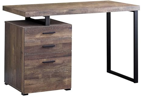 Monarch Specialties Computer Desk with File Cabinet - Left or Right Set- Up - 48L (Brown Reclaimed Wood Look)