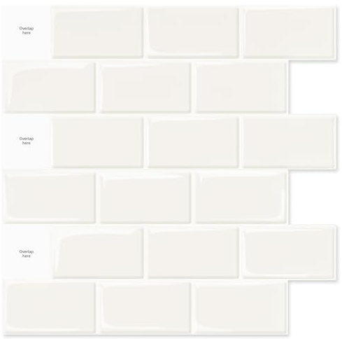 Art3d 10-Sheets Peel and Stick Tile Backsplash - 12x12 Premium Kitchen Backsplash Peel and Stick Tile, Self-Adhesive White Tiles for Kitchen and Bathroom