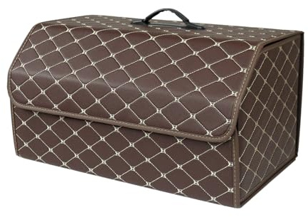 Ergocar Kofferraum Organizer Luxus-PU-Leder Aufbewahrungstasche Organizer Wasserdicht Faltbar Kofferraum-Tasche für Auto/LKW/SUV (Braun-L)