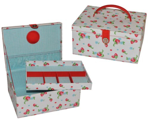 alles-meine.de GmbH 2 TLG. Nähkorb XL groß - Erbeeren Blumen Stoff - mit Einsatz und Nadelkissen - Nähkasten Nähkästchen - Handarbeitskorb