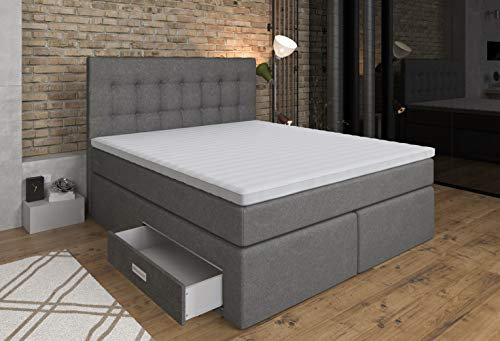 Tesladreams Boxspringsäng Ankona 180 x 200 – lådor, 7 zoner-fickfjäderkärn-madrasser, H2/H3, dekoration komfortskum-3D-överdrag, grå 180x200 Latex GRÅ