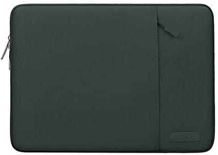 MOSISO Laptop Hülle Tasche 13,3 Zoll, 13-13,3 Zoll Laptoptasche Kratzfest | Ultraleicht, Ultradünn Polyester Vertikale Laptophülle mit Fronttasche für MacBook Pro 14, HP Dell Lenovo, Mitternacht Grün