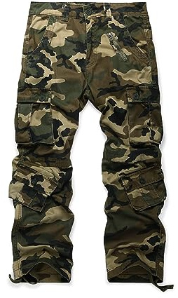 OCHENTA Men's Camo Cargo Pants Cotton Casual Work Tactical Combat Tactical Pant with 8 Pockets Army Green Camo M 32