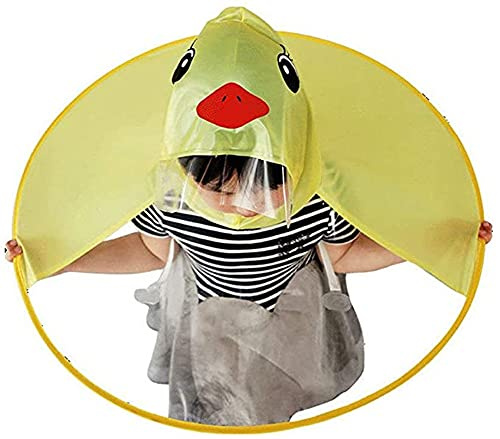 TaissBocco Impermeabile per bambini, impermeabile anatra cartone animato e cappello ombrello UFO impermeabile per cappello da pioggia poncho per neonate e ragazzi (Yellow, M)