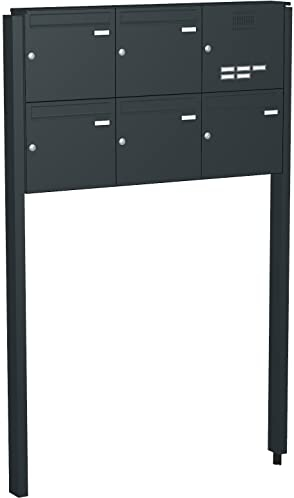 Briefkastenanlage mit eckiger Verkleidung und Klingeln Modell F3 anthrazitgrau RAL 7016 Montageart mit Standrohren, zum Einbetonieren, Größe mit 5 Briefkästen