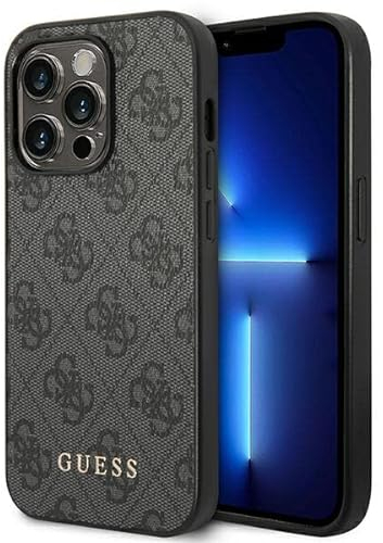 Guess GUHCP14LG4GFGR hülle für iPhone 14 Pro 6, 1 grau/Grey Hard case 4G Metal Gold Logo, schwarz