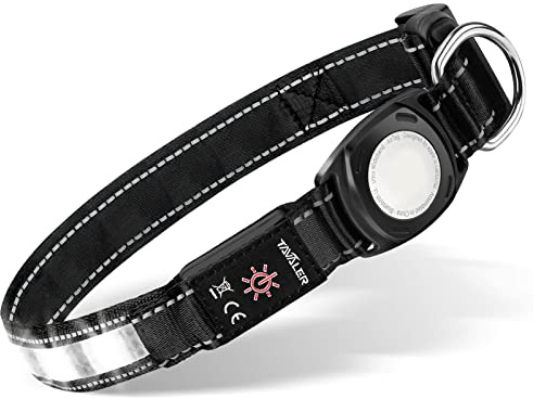 Tavaler Leuchthalsband Hund USB Aufladbar Hundehalsband Leuchtend Große Kleine Hunde IPX7 Wasserdicht LED Hundehalsband mit Airtag-Silikonhülle und 9 LED Modi Halsband Hund Leuchtend (S)