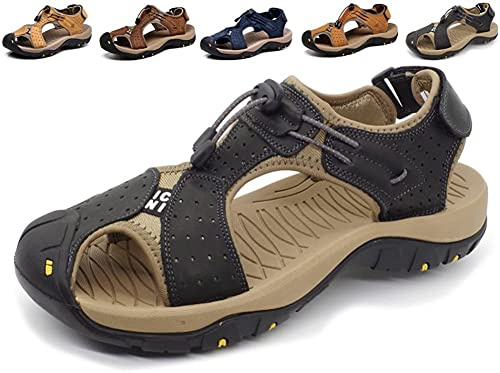 Sandalias Deportivas Hombres Seguridad Verano Exterior Senderismo Zapatos Trekking Casual Zapatos de Cuero Sandalias de Playa（Negro,47/48 EU,47 Tallas de la Marca