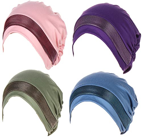 JDYaoYing Paquete de 4 gorras de hijab para mujer, musulmanas, para debajo de la bufanda, cubierta de pelo de hiyab, gorro de quimioterapia, 4Pcs02