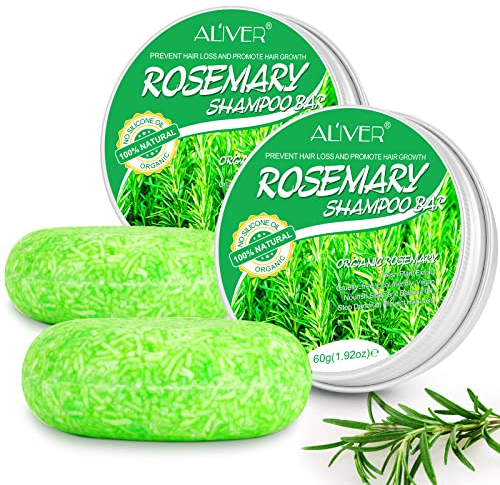 Shampoo Solido Rosmarino, Naturale Shampoo Bar Sapone per Crescita Capelli, Bio Shampo Solido per Capelli Grassi Secchi Antiforfora Danneggiati e Trattati per Donna Uomo, 2 Pezzi Ogni 60g