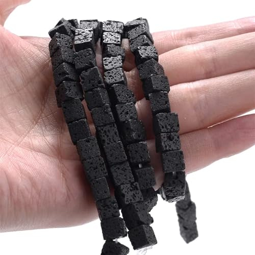 Natursteinperlen Schwarze Serie Achate Tigerauge Lava Dzi Türkise Jaspis Lose Perlen 4 6 8 10 mm für die Schmuckherstellung Armband-quadratischer Lavastein, 10 mm 34 bis 35 Stk