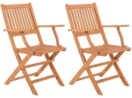 LOLAhome Pack de 2 Sillas de jardín Resistentes y Plegables, con reposabrazos | De Madera natual sostenible de Acacia con FSC | para Exterior, jardín, terraza, balcón o Piscina | Kate