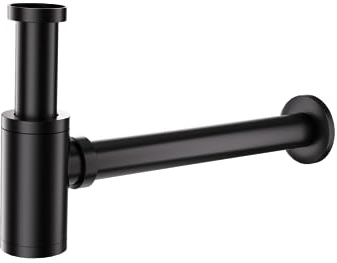 DETBOM Universal Siphon für Waschbecken Edelstahl,Abflussrohr Waschbecken 1 1/4“x 32 mm,GRATIS Dichtungsset,Siphon/Geruchsverschluss für Waschbecken,Mat Schwarz